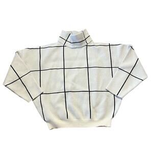Chicwish Windowpane Turtleneck Pullover Sweater Lounge White Cream Small